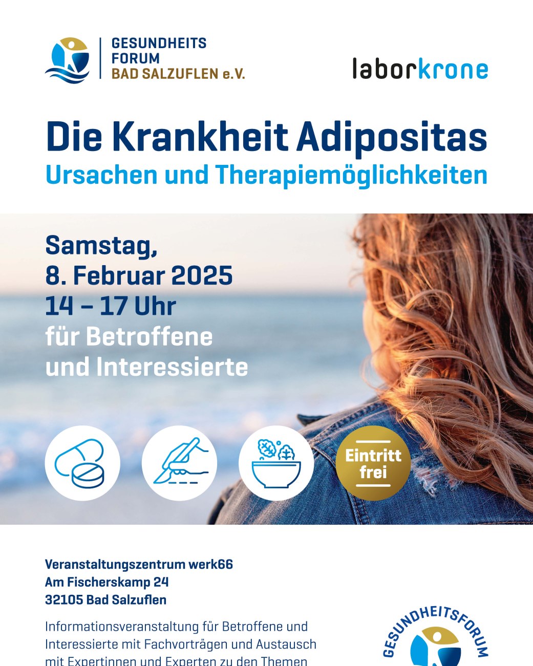 Plakat zu der Veranstaltung "Die Krankheit Adipositas Ursachen und Therapiemöglichkeiten", © Gesundheitsforum