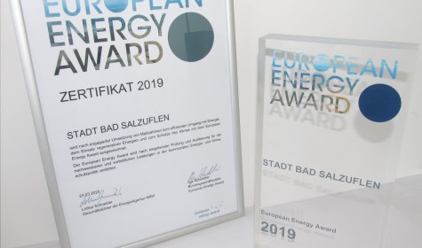 Zertifikat und Plakette für die Zertifizierung der Stadt Bad Salzuflen mit dem european energy award, © Stadt Bad Salzuflen